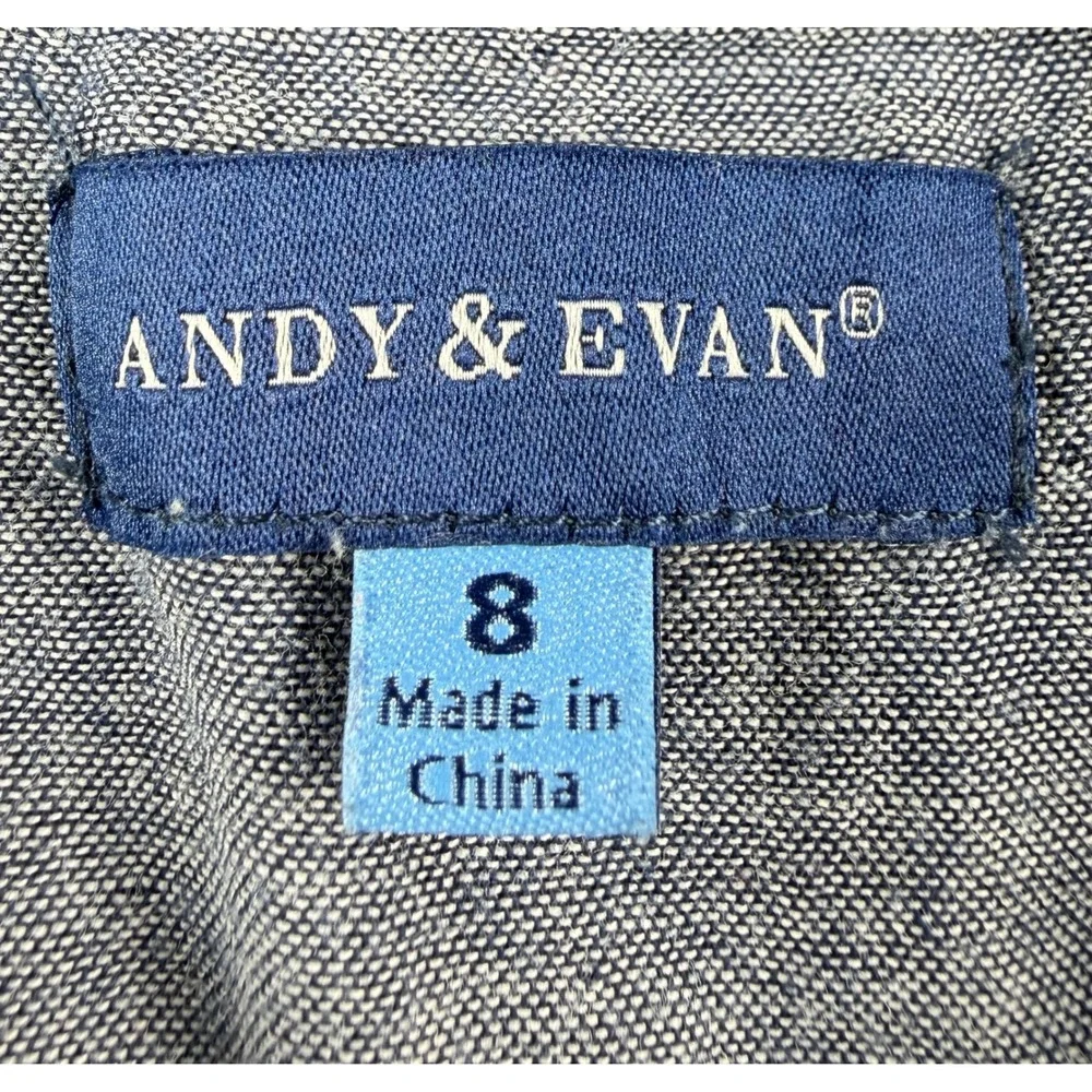 Andy & Evan Boys Size 8 Plaid Button Down Shirt Navy Green Roll Tab Sleeves